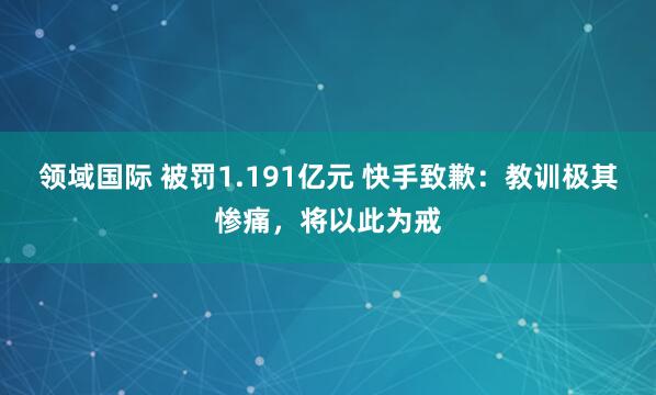 领域国际 被罚1.191亿元 快手致歉：教训极其惨痛，将以此为戒